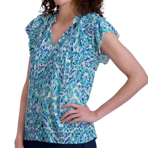Stella Parker Women's Blouse Flowy Lightweight Top Blue Multi. Size XL - Picture 3 of 4